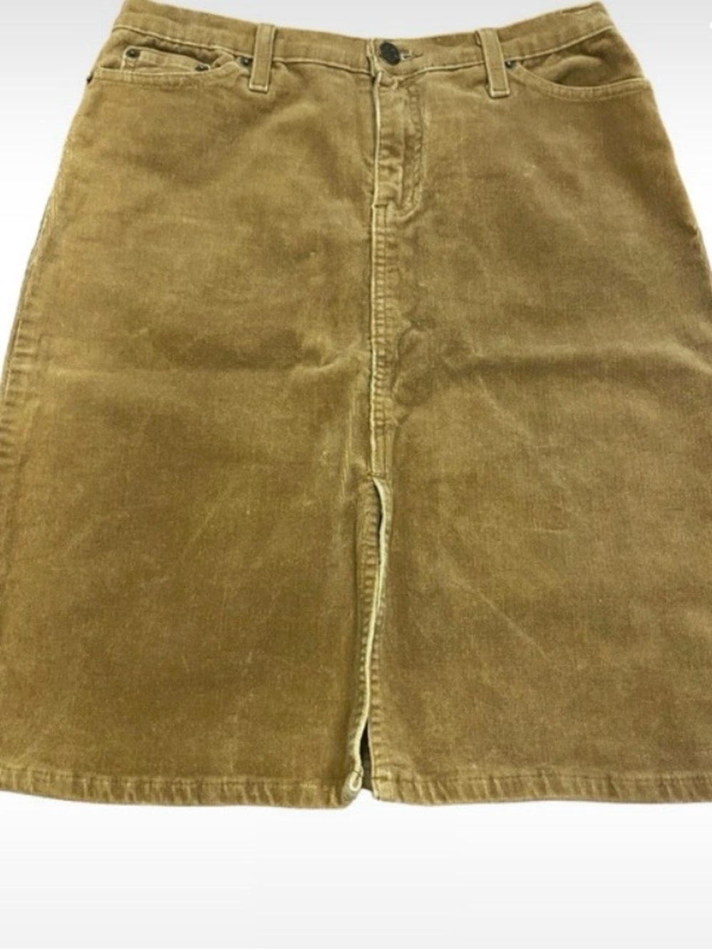 Forever 21 Gold Corduroy Straight
Pencil Skirt with Mid-Slit Skirt